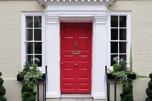 Red front door exterior